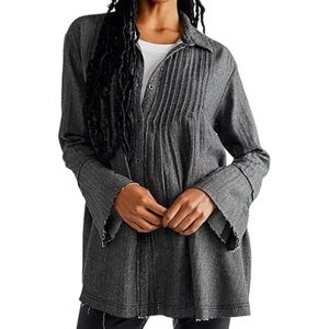 Free People We The Free S Brooks Pintuck Button Down Oversized Tunic Blouse Top